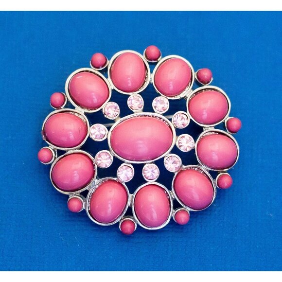 Vintage Pink Faux Gem Art Deco Elven Floral Diamond Brooch - D2 - Picture 1 of 2